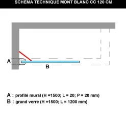 Paroi de baignoire fixe en verre sécurité transparent ép 8mm anti calcaire, L120 x H147 cm, blanc mat, SUPERBAN Mont Blanc CC