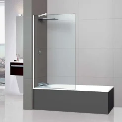 Paroi de baignoire fixe en verre sécurité transparent ép 8mm anti calcaire, L100 x H147 cm, blanc brillant, SUPERBAN Mont Blanc CC