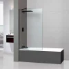 Paroi de baignoire fixe en verre sécurité transparent ép 8mm anti calcaire, L100 x H147 cm, noir mat, SUPERBAN Mont Blanc CC