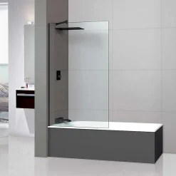 Paroi de baignoire fixe en verre sécurité transparent ép 8mm anti calcaire, L100 x H147 cm, noir mat, SUPERBAN Mont Blanc CC