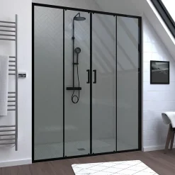 Paroi de douche à double porte coulissante 160 x 200 cm, profilé noir mat laqué, Galedo Factory