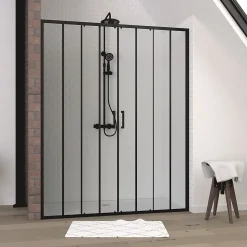 Paroi de douche à double porte coulissante 120 x 160 cm, profilé noir mat laqué, Galedo Factor X