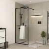Paroi de douche à l'italienne avec porte-serviettes H.200 x l.90 cm, ép. 6 mm, profilé noir, Galedo Edge