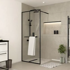 Paroi de douche à l'italienne avec porte-serviettes H.200 x l.90 cm, ép. 6 mm, profilé noir, Galedo Edge