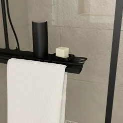Paroi de douche à l'italienne avec porte-serviettes H.200 x l.90 cm, ép. 6 mm, profilé noir, Galedo Edge