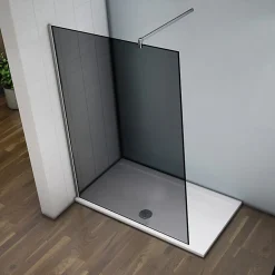 Paroi de douche à l'Italienne 120x200cm -8mm verre trempé foncé alu chromé avec barre de fixation 140cm et pince à 360 degré