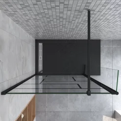Paroi de douche à l'italienne 70x200cm avec volet pivotant 40cm - 8mm verre anticalcaire - barre de fixation carrée 140cm