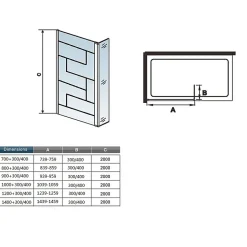 Paroi de douche à l'italienne 70x200cm avec volet pivotant 40cm - 8mm verre anticalcaire - barre de fixation carrée 140cm