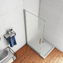 Paroi de douche à l'italienne pivotante 75x180cm - 6mm verre anticalcaire - profilé Chrome - centre dépoli