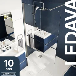 Paroi de douche à l'italienne fixe l.80 x H.195 cm, bandes miroir, profilés alu chrome, GoodHome Ledava