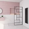 Paroi de douche à l'italienne 70x200cm avec barre de fixation carrée 90cm,8mm verre anticalcaire,style atelier - Noir mat