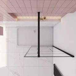 Paroi de douche à l'italienne 70x200cm avec barre de fixation carrée 90cm,8mm verre anticalcaire,style atelier - Noir mat