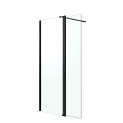 Paroi de douche à l'italienne fixe avec volet l.80+45 x H.195 cm, verre transparent, profilés alu noir, GoodHome Ledava