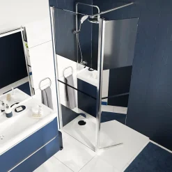 Paroi de douche à l'italienne fixe avec volet l.80+45 x H.195 cm, bandes miroir, profilés alu chrome, GoodHome Ledava
