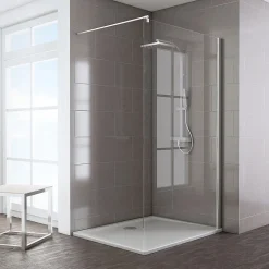 Paroi de douche à l'italienne l.140 x H.200 cm, Walk In, verre transparent anticalcaire, profilé chromé, Schulte Masterclass Espace 8 T