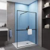 Paroi de douche à l'italienne noir 140x200cm - 8mm verre anticalcaire + Étagère de Douche 140cm + barre de fixation 140cm