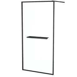 Paroi de douche à l'italienne fixe 100 x 200 cm, noir mat, Galedo Dark Edge Shelf
