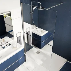 Paroi de douche à l'italienne fixe l.70 x H.195 cm, bandes miroir, profilés alu chrome, GoodHome Ledava