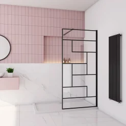 Paroi de douche à l'italienne 80x200cm avec barre de fixation carrée 90cm,8mm verre anticalcaire,style atelier - Noir mat