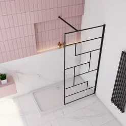 Paroi de douche à l'italienne 80x200cm avec barre de fixation carrée 90cm,8mm verre anticalcaire,style atelier - Noir mat