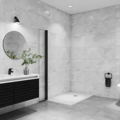 Paroi de douche à l'italienne pivotante mural - 8 mm verre anticalcaire, alu Noir - 45x200 cm