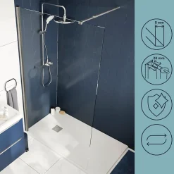 Paroi de douche à l'italienne fixe l.80 x H.195 cm, verre transparent, profilés alu chrome, GoodHome Ledava