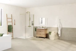 Paroi de douche à l'italienne fixe l.120 x H.195 cm, profilés alu finition doré brossé, GoodHome Ledava