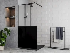 Paroi de douche à l'italienne style atelier - Noir mat - 100 x 200 cm - URBANIK