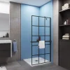 Paroi de douche à l'italienne noir 100x200cm + Étagère de Douche 100cm alu - 8mm Verre sécurité + barre de fixation noir 45cm
