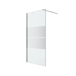 Paroi de douche à l'italienne fixe l.100 x H.195 cm, bandes miroir, profilés alu chrome, GoodHome Ledava