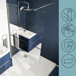 Paroi de douche à l'italienne fixe l.100 x H.195 cm, bandes miroir, profilés alu chrome, GoodHome Ledava