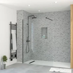 Paroi de douche à l'italienne H.195 x l.140 cm, ép. 5 mm, profilé noir, Galedo Essentiel