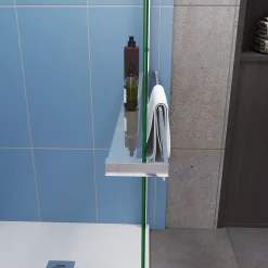 Paroi de douche à l'italienne Chrome 140x200cm - 8mm verre anticalcaire + + Étagère de Douche 140cm en alu
