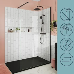 Paroi de douche à l'italienne fixe l.100 x H.195 cm, verre transparent, profilés alu noir, GoodHome Ledava