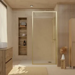 Paroi de douche à l'italienne l.90 x H.200 cm verre ondulé et profilés doré brossé, Galedo Golden Edge