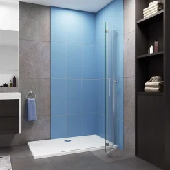 Paroi de douche à l'italienne chrome L105 x H195cm ,pivotante et pliante,6mm verre anticalcaire,Installation réversible