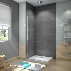 Paroi de douche à l'italienne pivotante 75x180cm - 6mm verre anticalcaire - profilé noir mat - Installer réversible