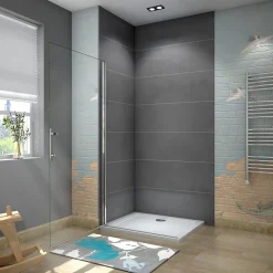 Paroi de douche à l'italienne pivotante 75x180cm - 6mm verre anticalcaire - profilé noir mat - Installer réversible
