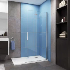 Paroi de douche à l'italienne chrome L95 x H195cm style atelier,pivotante et pliante,6mm verre anticalcaire