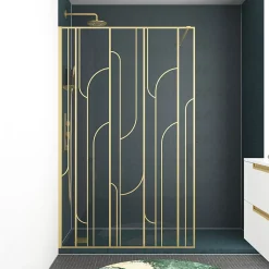 Paroi de douche à l'italienne fixe l.120 x H.195 cm, motifs art déco, doré brossé, Galedo Art Deco
