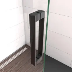 Paroi de douche à l'italienne pivotante 86x200cm - 8mm verre anticalcaire - profilé noir mat -Installer réversible