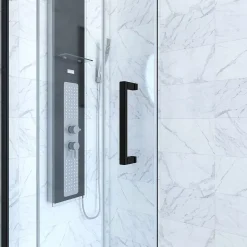 Paroi de douche 1 porte coulissante + Retour 120x80x200 cm - Verre 6 mm - Profilé Noir - CRUSH