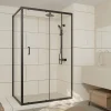 Paroi de douche 1 porte coulissante + Retour 120x90x200 cm - Verre 6 mm - Profilé Noir - CRUSH