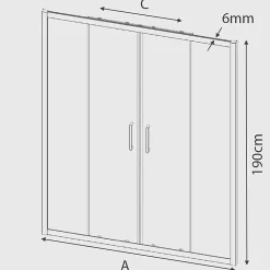 Paroi de douche 2 verres fixes + 2 portes coulissantes BELLA 180 cm Paroi laterale : 67 - 69 cm