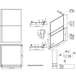 Paroi de douche 120 x 200 avec Porte Serviette et Porte Savon cadre complet Noire Essebagno