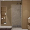 Paroi de douche 90 x 200 HINATA - style Japandi courbes douces - Cadre effet Bois - Verre 6mm
