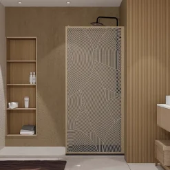 Paroi de douche 90 x 200 HINATA - style Japandi courbes douces - Cadre effet Bois - Verre 6mm