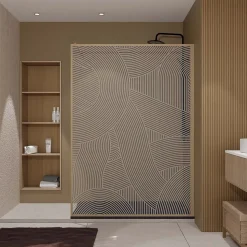Paroi de douche 140 x 200 HINATA - style Japandi courbes douces - Cadre effet Bois - Verre 6mm
