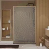 Paroi de douche 120 x 200 HINATA style Japandi courbes douces - Cadre effet Bois - Verre 6mm