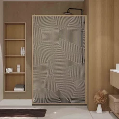 Paroi de douche 120 x 200 HINATA style Japandi courbes douces - Cadre effet Bois - Verre 6mm
